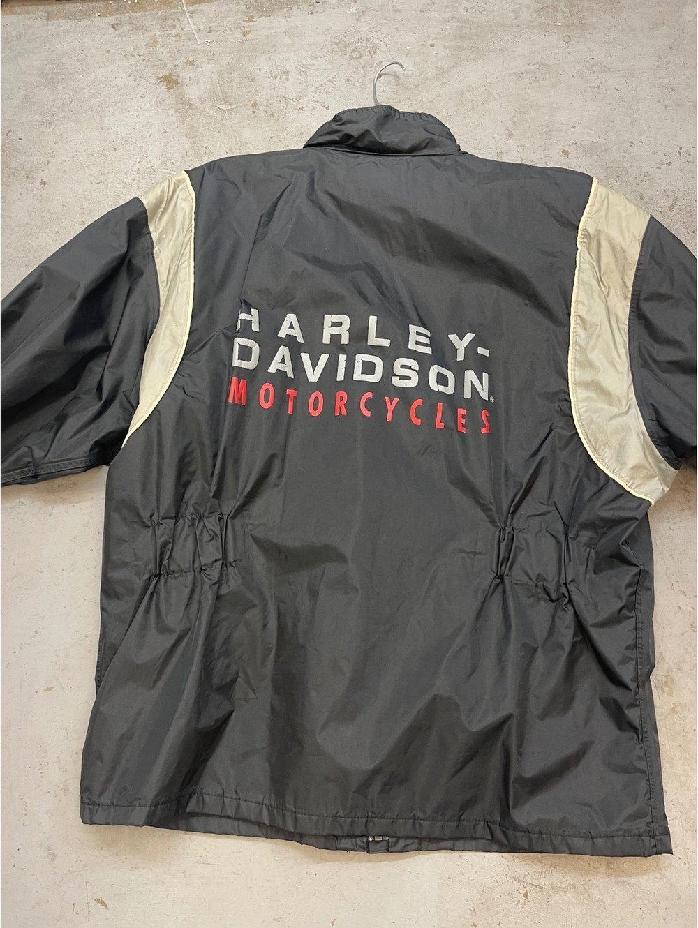 Harley-Davidson Men's Black and Cream Motorcycle Rain Jacket Size XL